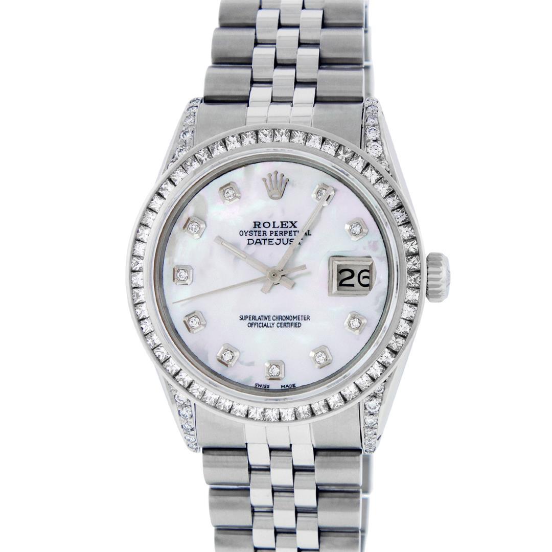 Rolex Mens SS MOP Diamond Lugs & Princess Cut Diamond Datejust Wristwatch With R