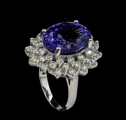 12.04 ctw Tanzanite and Diamond Ring - 14KT White Gold