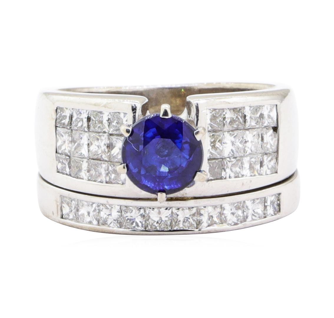 2.64 ctw Sapphire And Diamond Ring And Attached Band - 18KT White Gold