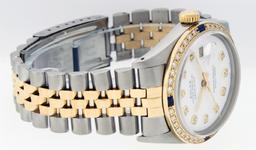 Rolex Mens 2 Tone 14K White Diamond & Sapphire Datejust Wriswatch