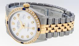 Rolex Mens 2 Tone 14K White Diamond & Sapphire Datejust Wriswatch