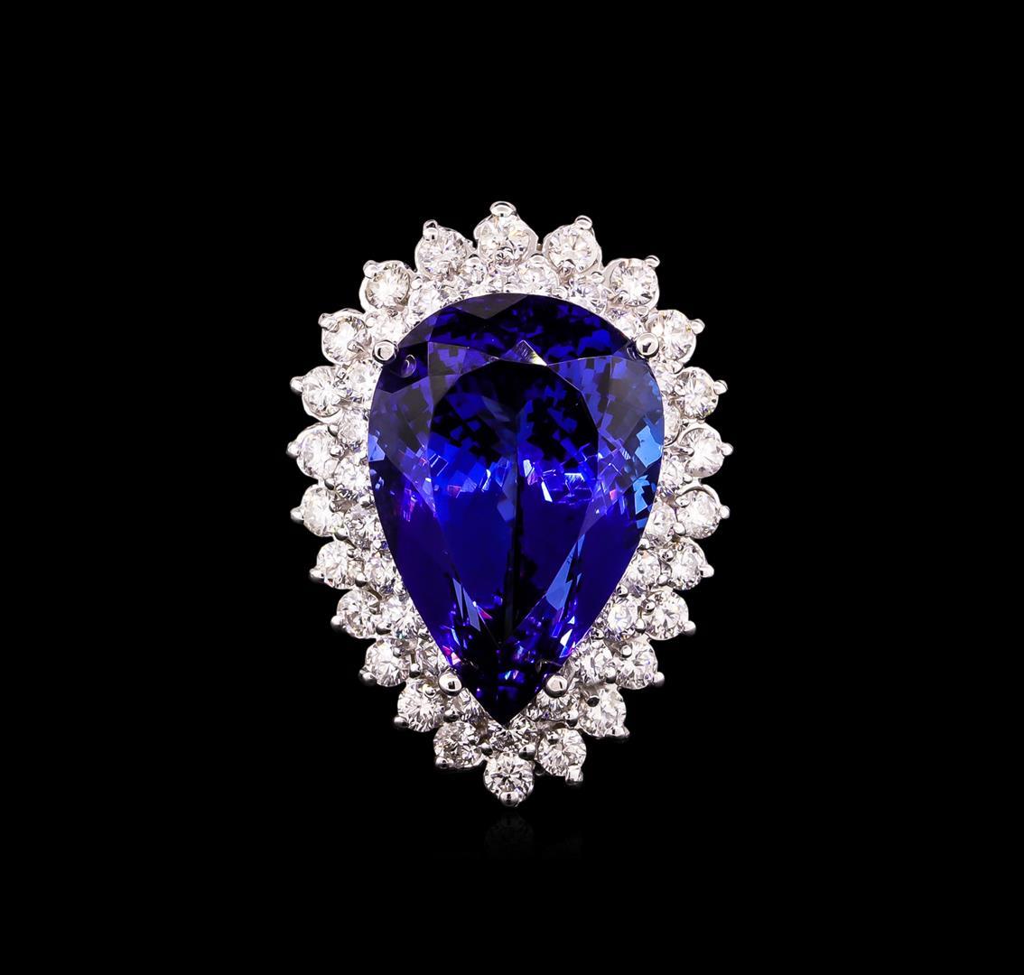 14KT White Gold GIA Certified 24.90 ctw Tanzanite and Diamond Ring