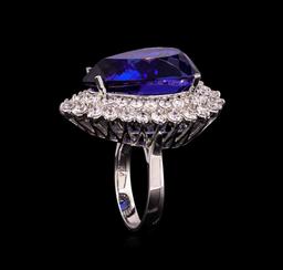 14KT White Gold GIA Certified 24.90 ctw Tanzanite and Diamond Ring