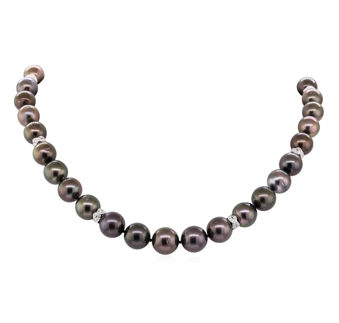 0.75 ctw Diamond and Tahitian Pearl Necklace - 14KT White Gold