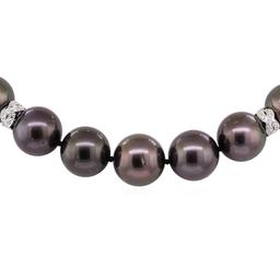 0.75 ctw Diamond and Tahitian Pearl Necklace - 14KT White Gold