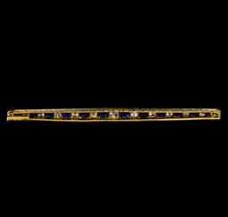 1.42 ctw Sapphire and Diamond Brooch - 18KT Yellow Gold