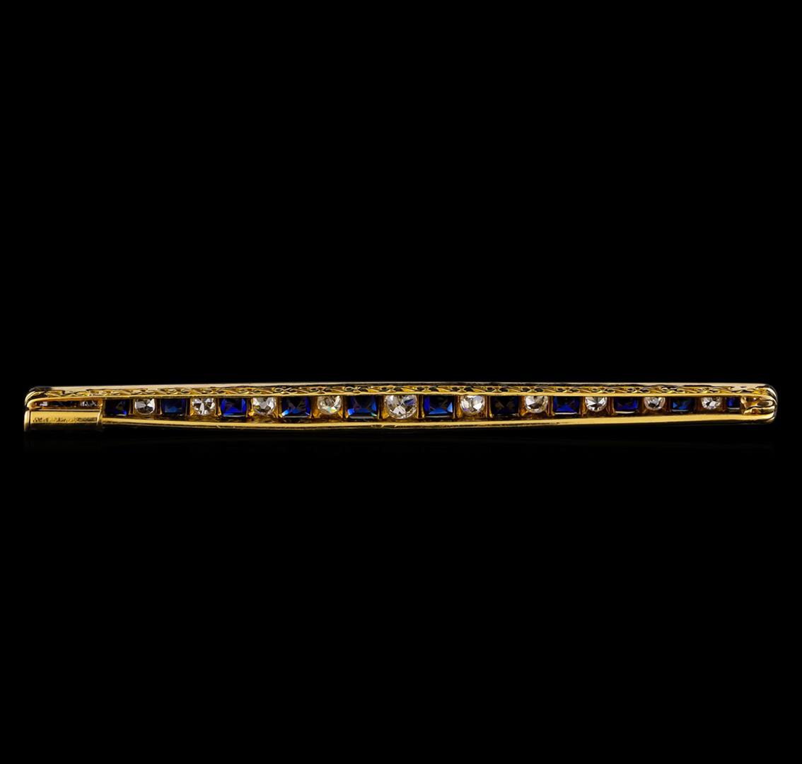 1.42 ctw Sapphire and Diamond Brooch - 18KT Yellow Gold