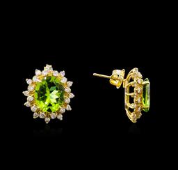 8.00 ctw Peridot and Diamond Earrings - 14KT Yellow Gold