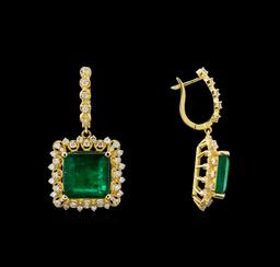 14KT Yellow Gold 14.74 ctw Emerald and Diamond Earrings