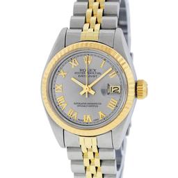 Rolex Ladies 2 Tone 14K Slate Grey Roman Datejust Wristwatch