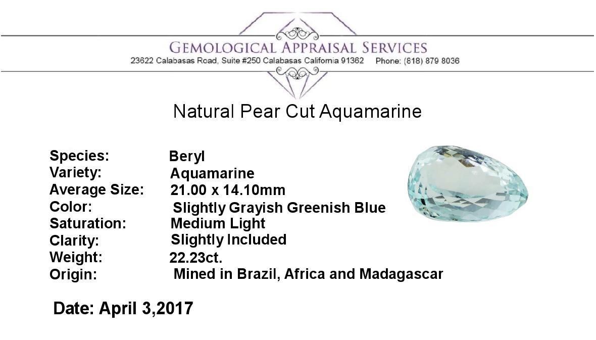 22.23 ct. Natural Pear Cut Aquamarine