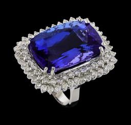 GIA Cert 38.29 ctw Tanzanite and Diamond Ring - 14KT White Gold