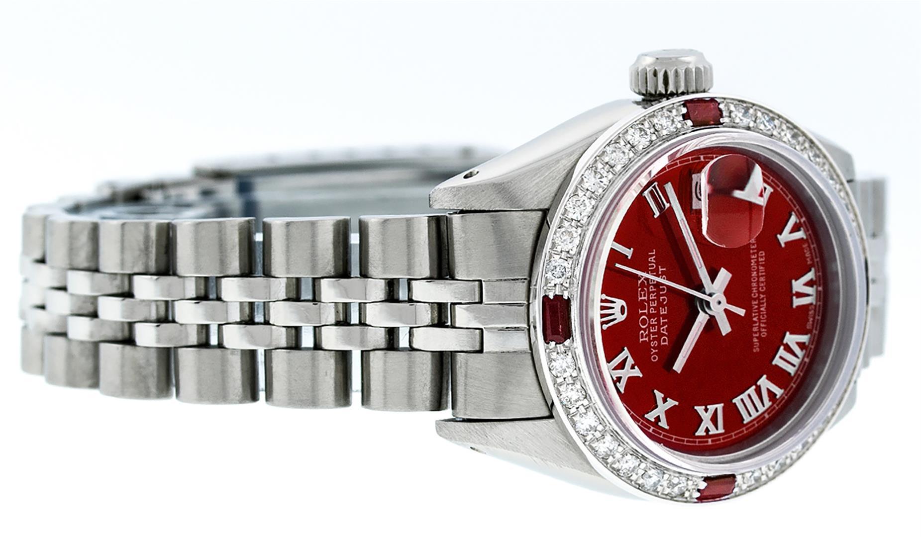 Rolex Ladies Stainless Steel Red Diamond & Ruby Datejust Wristwatch