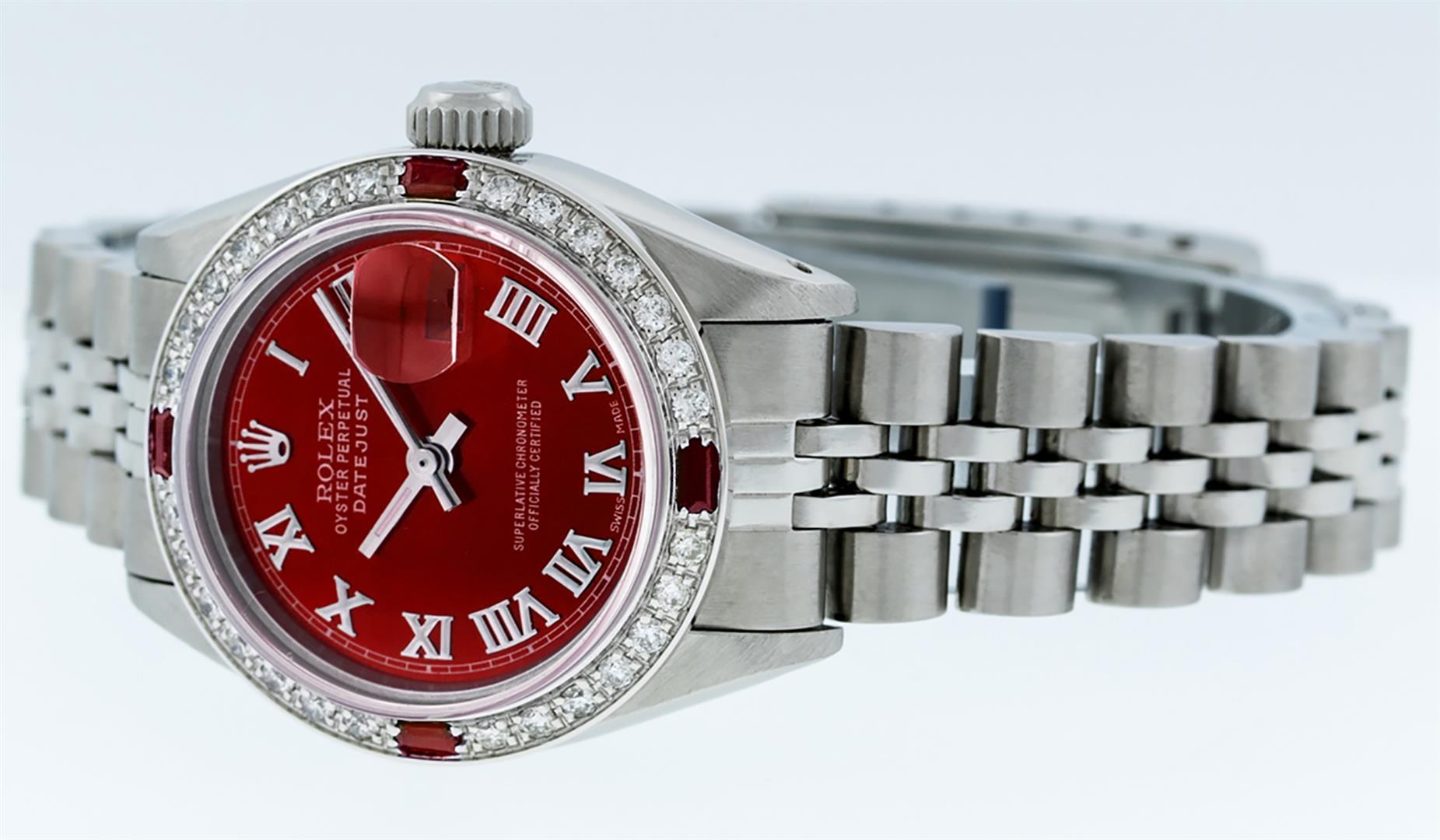 Rolex Ladies Stainless Steel Red Diamond & Ruby Datejust Wristwatch