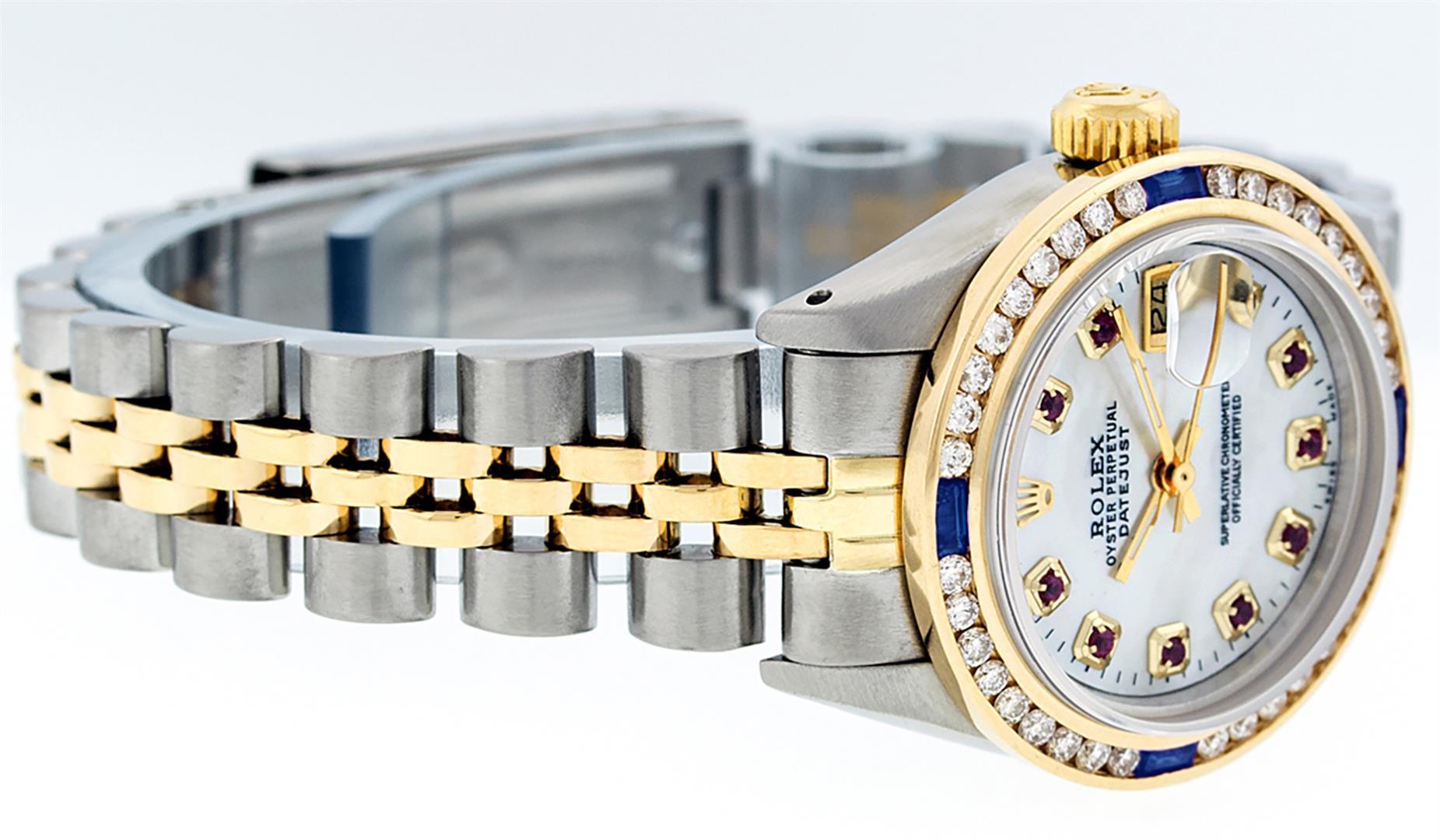 Rolex Ladies 2 Tone 14K MOP Ruby & Sapphire Channel Set Datejust Wristwatch