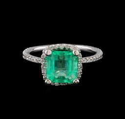 3.32 ctw Emerald and Diamond Ring - 14KT White Gold