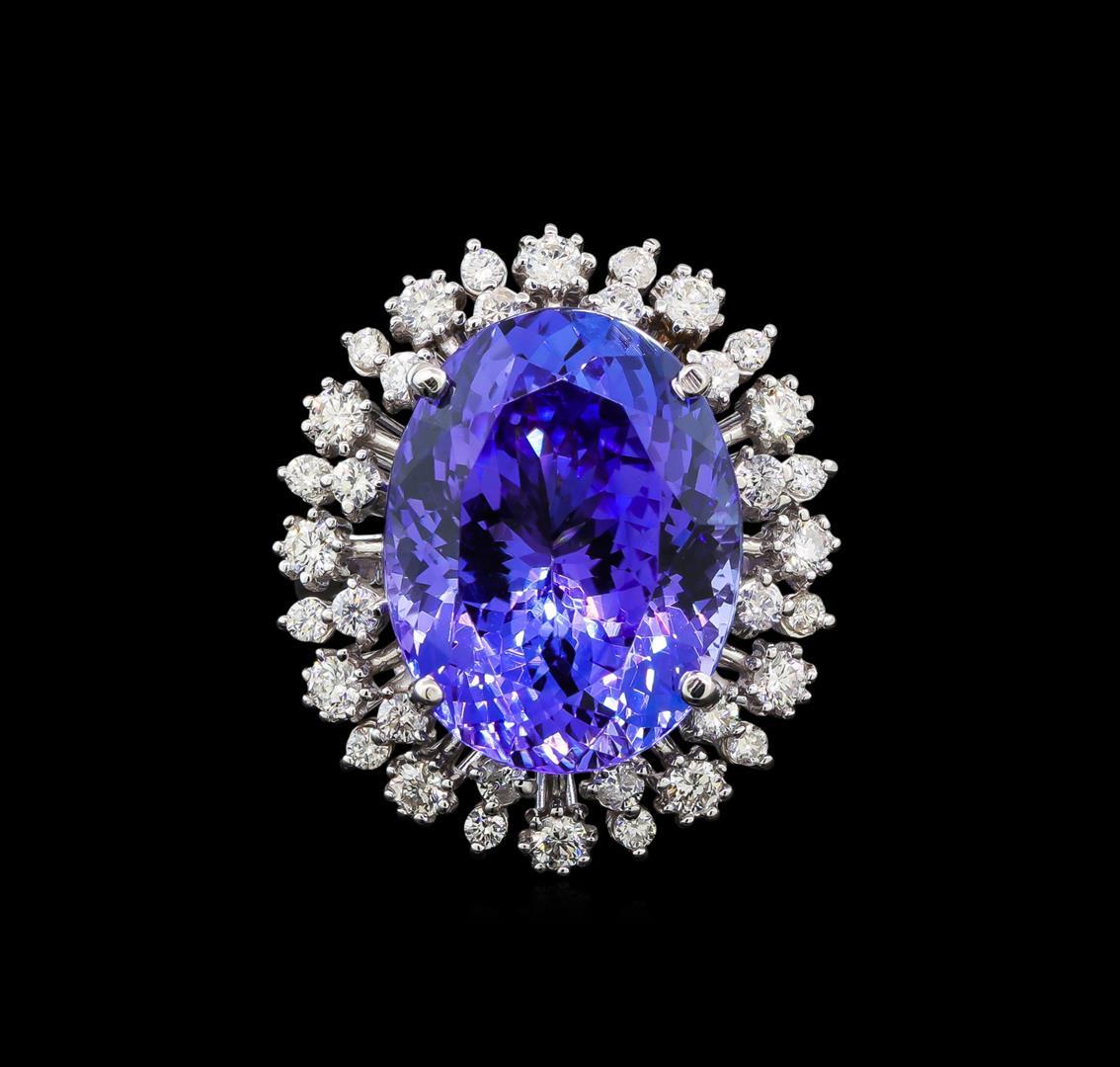 GIA Cert 16.94 ctw Tanzanite and Diamond Ring - 14KT White Gold