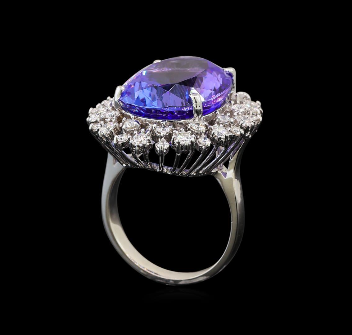 GIA Cert 16.94 ctw Tanzanite and Diamond Ring - 14KT White Gold