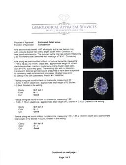 GIA Cert 16.94 ctw Tanzanite and Diamond Ring - 14KT White Gold