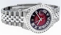 Rolex Mens Stainless Steel Red Vignette Roman Diamond Datejust Wristwatch With W