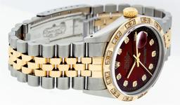 Rolex Mens 2 Tone 14K Red Vignette Pyramid Diamond 36MM Datejust Wristwatch