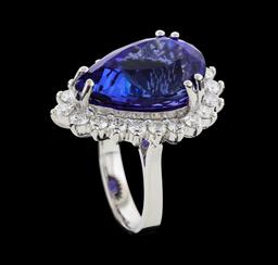 14.11 ctw Tanzanite and Diamond Ring - 14KT White Gold