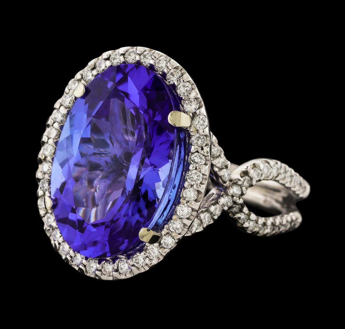 10.85 ctw Tanzanite and Diamond Ring - 14KT White Gold