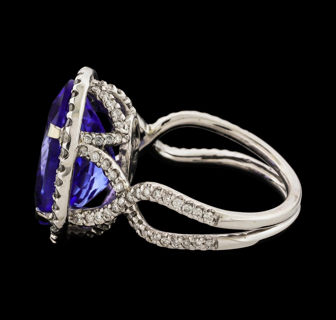 10.85 ctw Tanzanite and Diamond Ring - 14KT White Gold