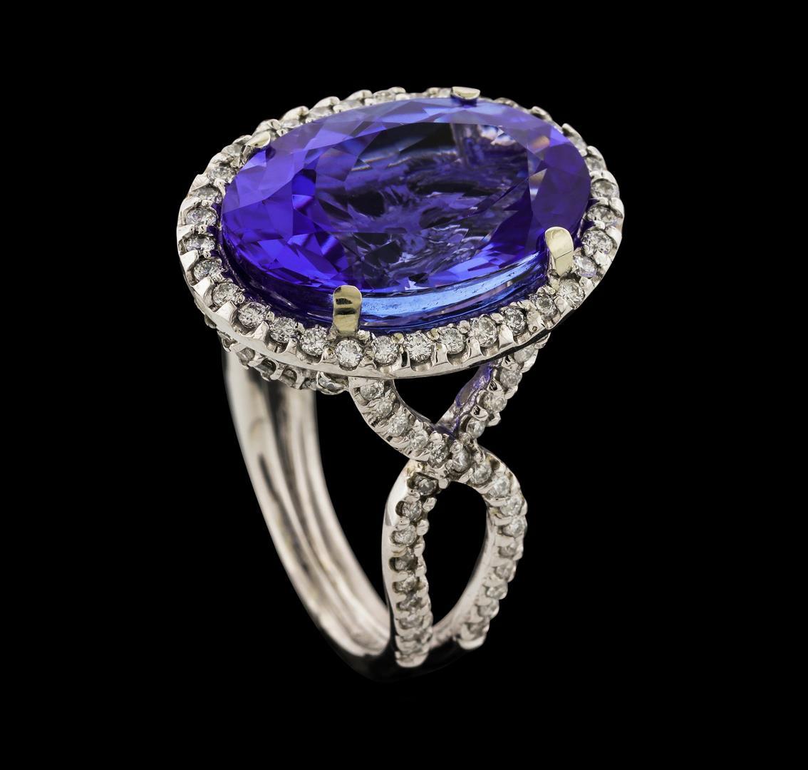 10.85 ctw Tanzanite and Diamond Ring - 14KT White Gold