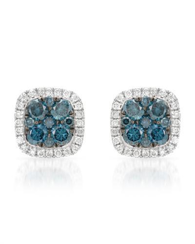 14k White Gold 0.58CTW Diamond and Blue Diamonds Earrings, (SI/H)