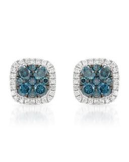14k White Gold 0.58CTW Diamond and Blue Diamonds Earrings, (SI/H)