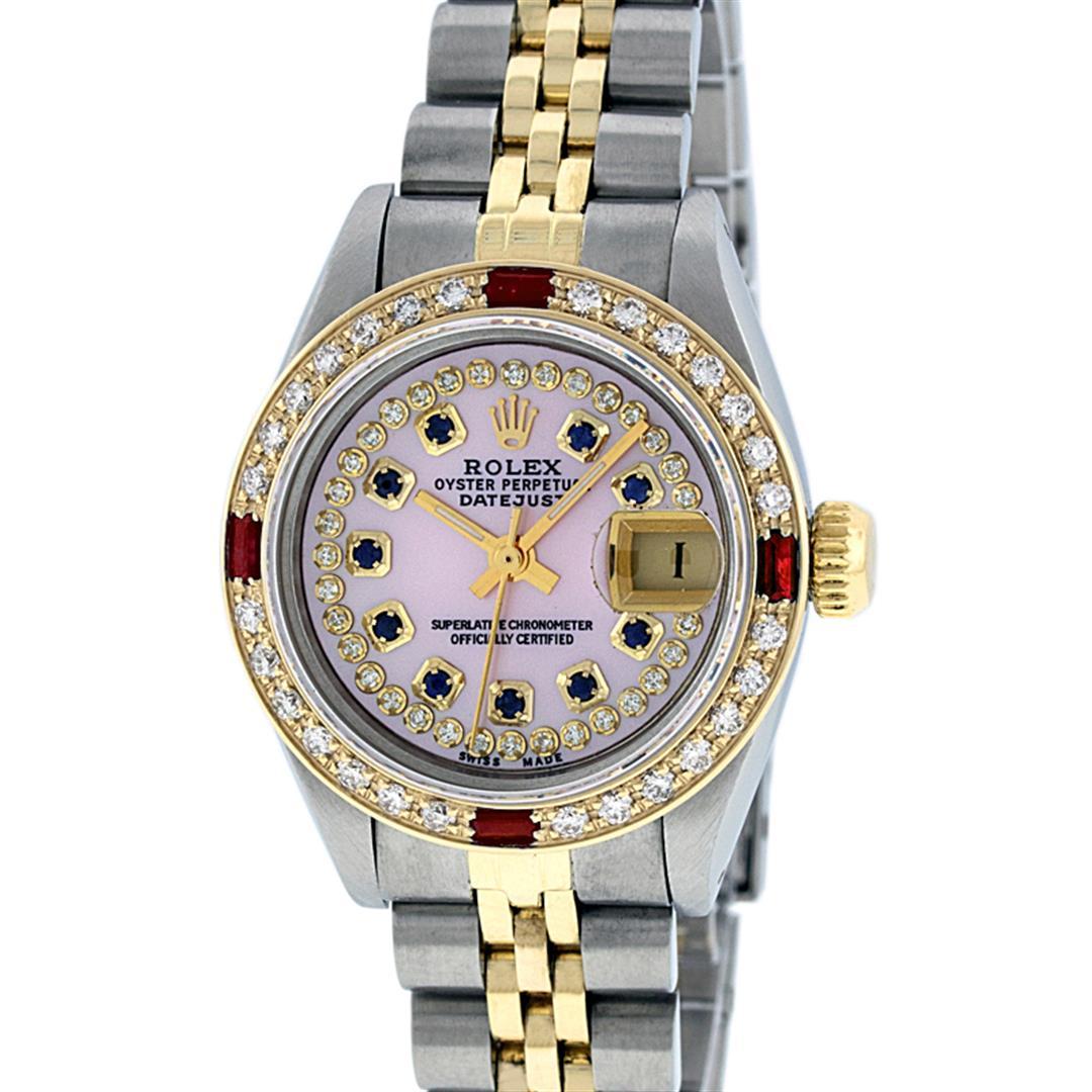 Rolex Ladies 2 Tone 14K Pink MOP Sapphire & Ruby Datejust Wriswatch