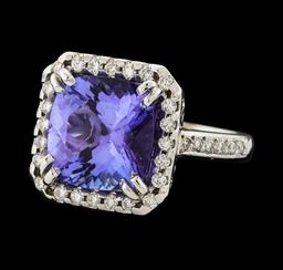 5.71 ctw Tanzanite and Diamond Ring - 14KT White Gold