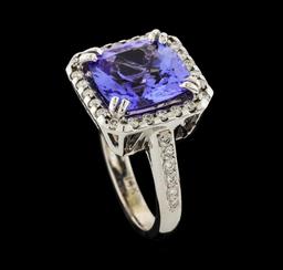 5.71 ctw Tanzanite and Diamond Ring - 14KT White Gold