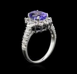 2.97 ctw Tanzanite and Diamond Ring - 14KT White Gold