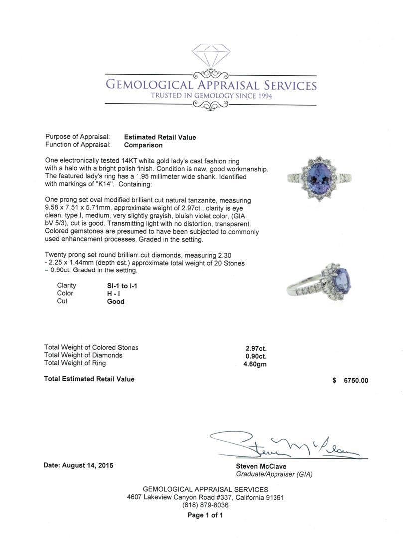 2.97 ctw Tanzanite and Diamond Ring - 14KT White Gold