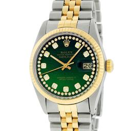 Rolex Mens 2 Tone 14K Green String Diamond 36MM Datejust Wristwatch