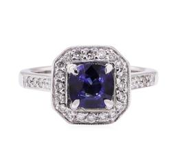 1.64 ctw Blue Sapphire And Diamond Ring - 14KT White Gold