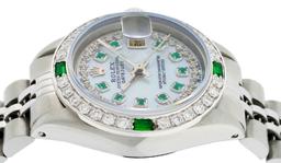 Rolex Ladies Stainless Steel MOP Emerald & Diamond Datejust Wristwatch