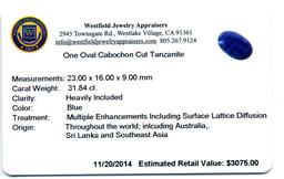 31.84 ctw. One Oval Cabochon Cut Tanzanite