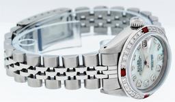 Rolex Ladies Stainless Steel Blue MOP Diamond & Ruby Datejust Wristwatch