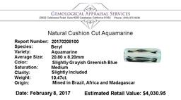 10.47 ct.Natural Cushion Cut Aquamarine