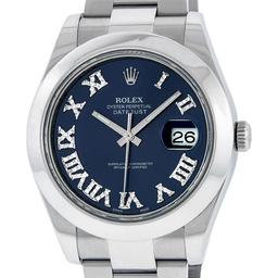 Rolex Mens SS 41MM Blue Roman Diamond Datejust 2 Oyster Band Wristwatch With Box