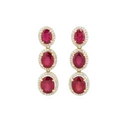 15.25 ctw Ruby and Diamond Earrings - 14KT Yellow Gold