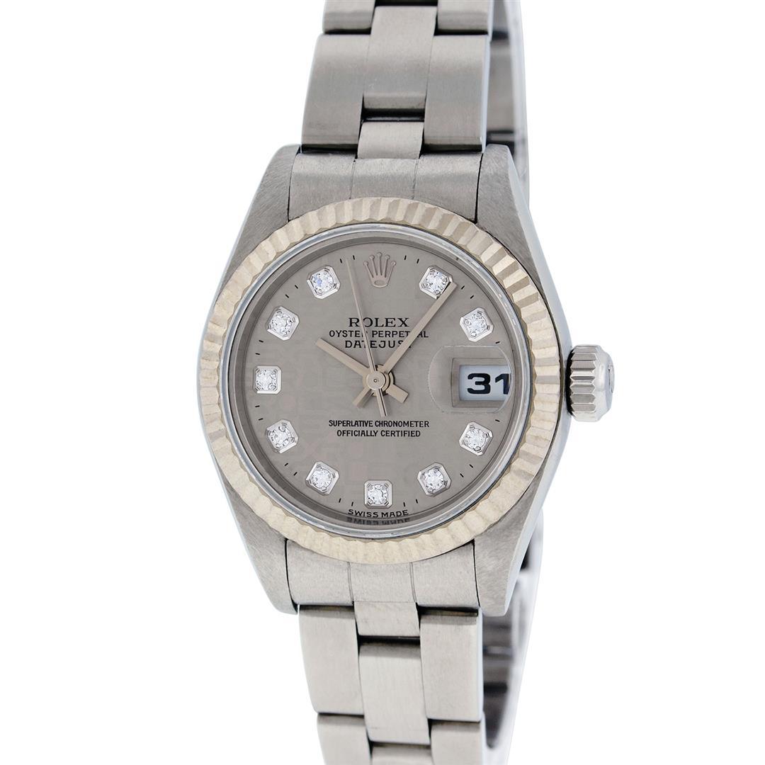 Rolex Ladies Stainless Steel Slate Grey Jubilee Diamond Quickset Datejust Wristw