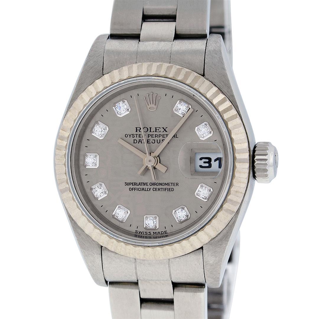 Rolex Ladies Stainless Steel Slate Grey Jubilee Diamond Quickset Datejust Wristw