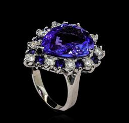 10.02 ctw Tanzanite, Blue Sapphire, and Diamond Ring - 14KT White Gold