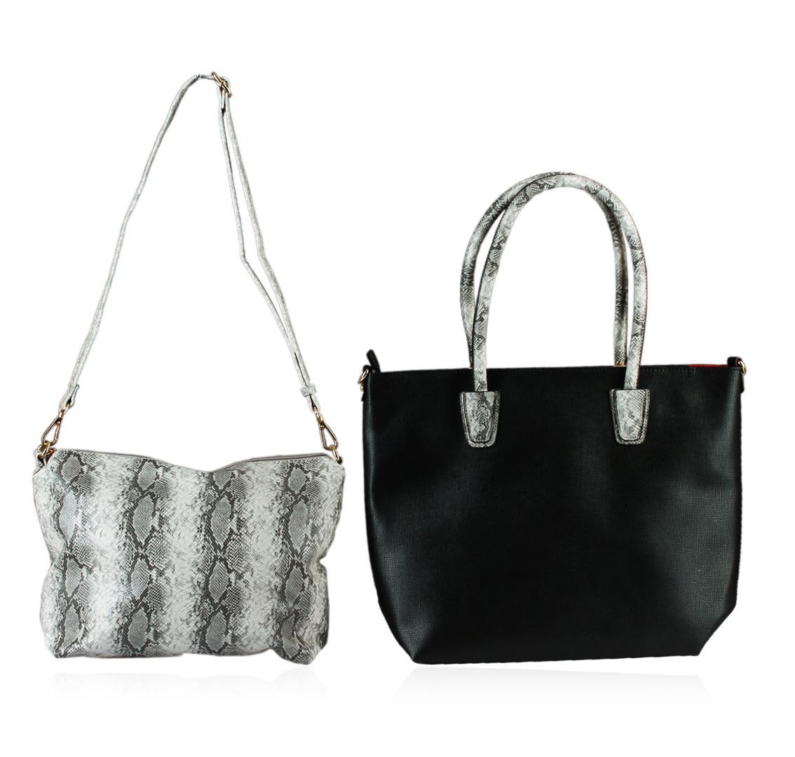 Black and Silver Textured Classic Handbag