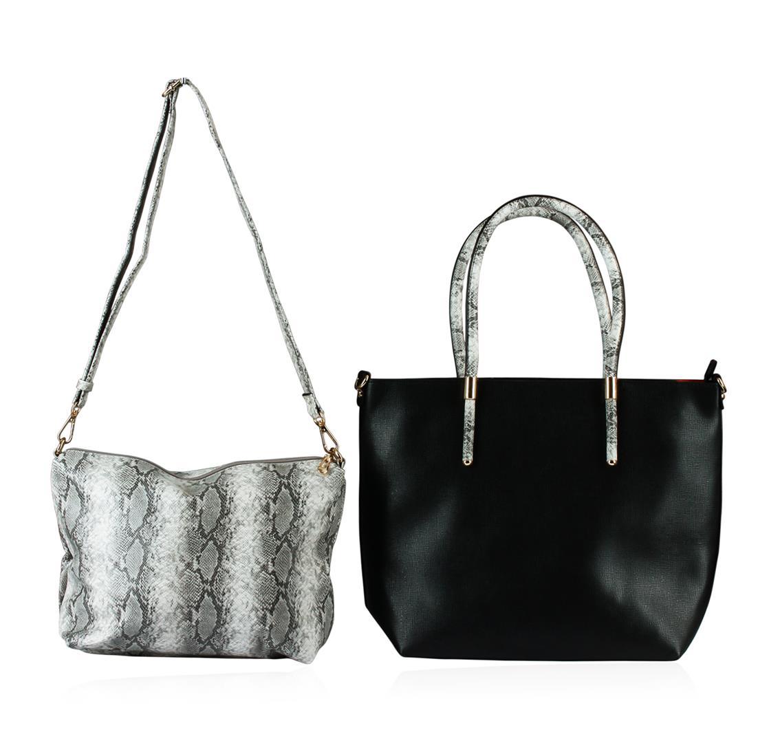 Black and Silver Textured Classic Handbag