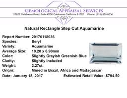 2.27 ct.Natural Rectangle Step Cut Aquamarine